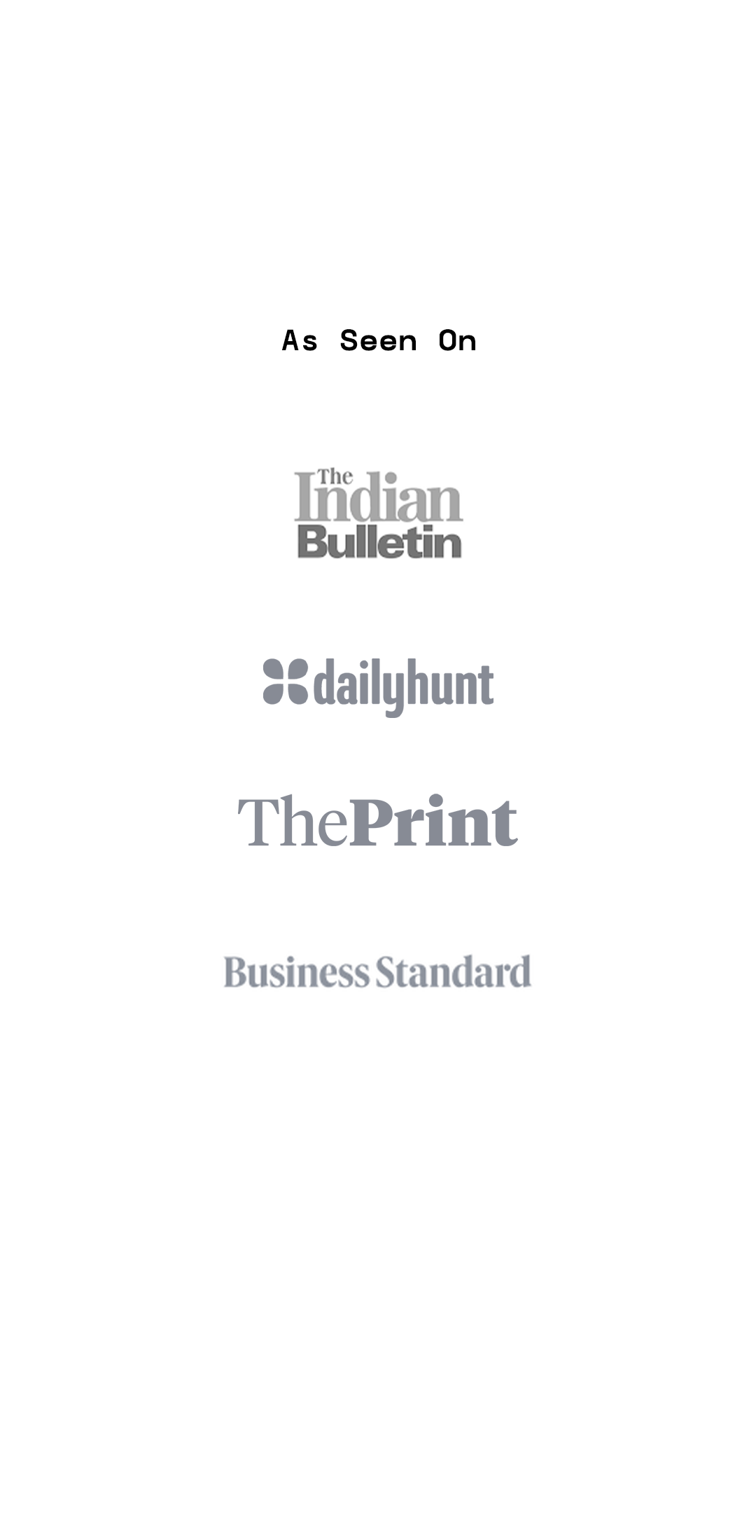 Logos of The Indian Bulletin, Dailyhunt, The Print, and Business Standard on a white background