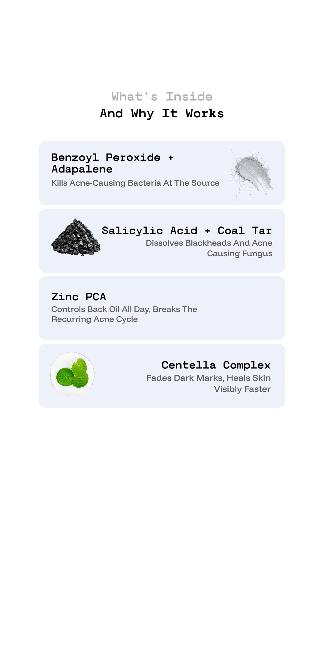 Product label detailing ingredients and their functions on a white background