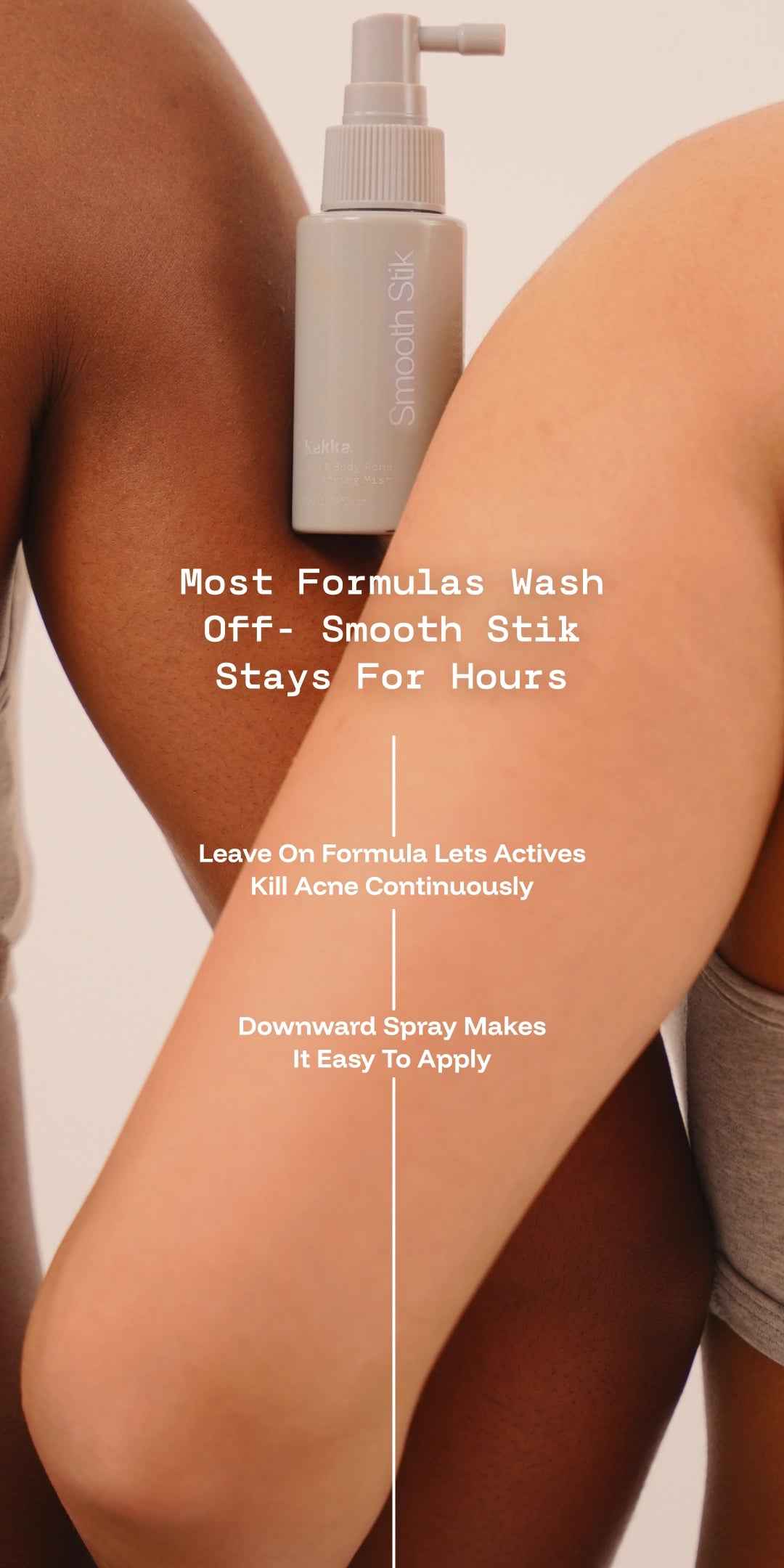 Person applying a skincare product with text highlighting its features.